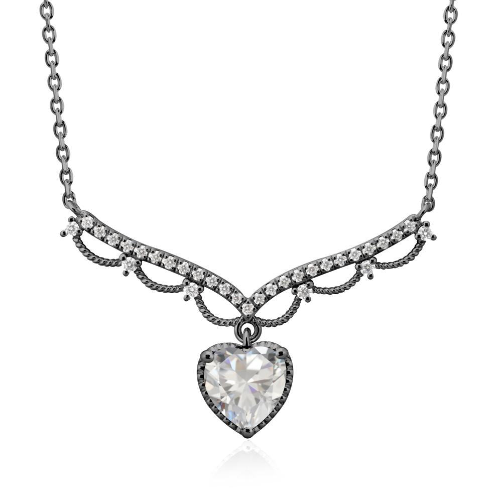 Heart Shaped Cubic Zirconia Necklace with Pave Accents - LUO Jewelry #metal_black finish sterling silver