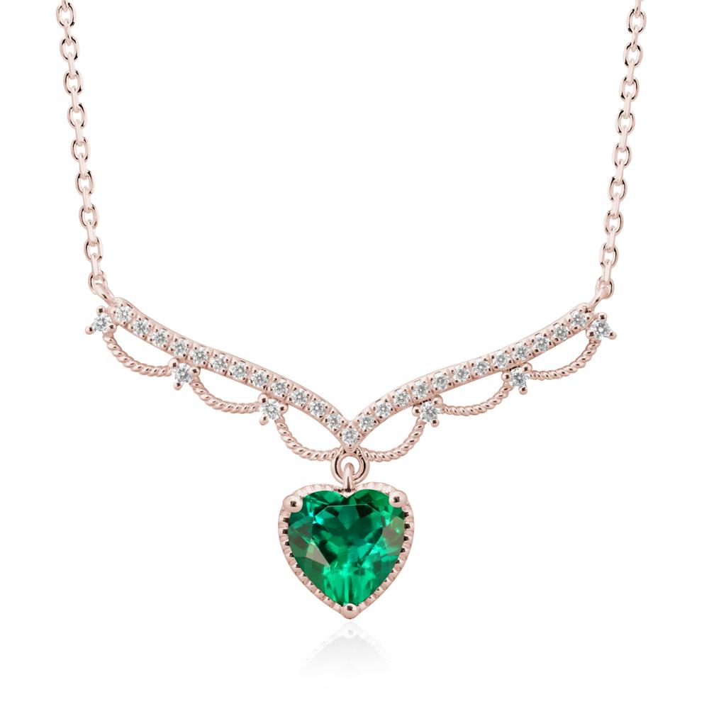 Emerald Milgrain Halo Pendant Necklace - LUO Jewelry #metal_14k rose gold