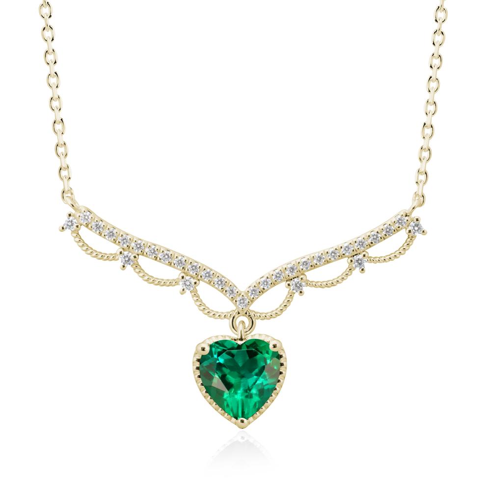 Emerald Milgrain Halo Pendant Necklace - LUO Jewelry #metal_14k yellow gold