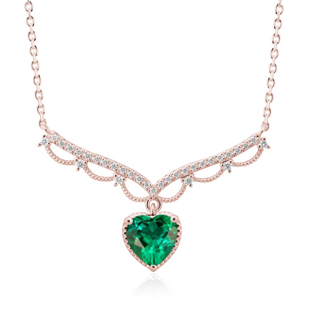 Emerald Milgrain Halo Pendant Necklace - LUO Jewelry #metal_18k rose gold
