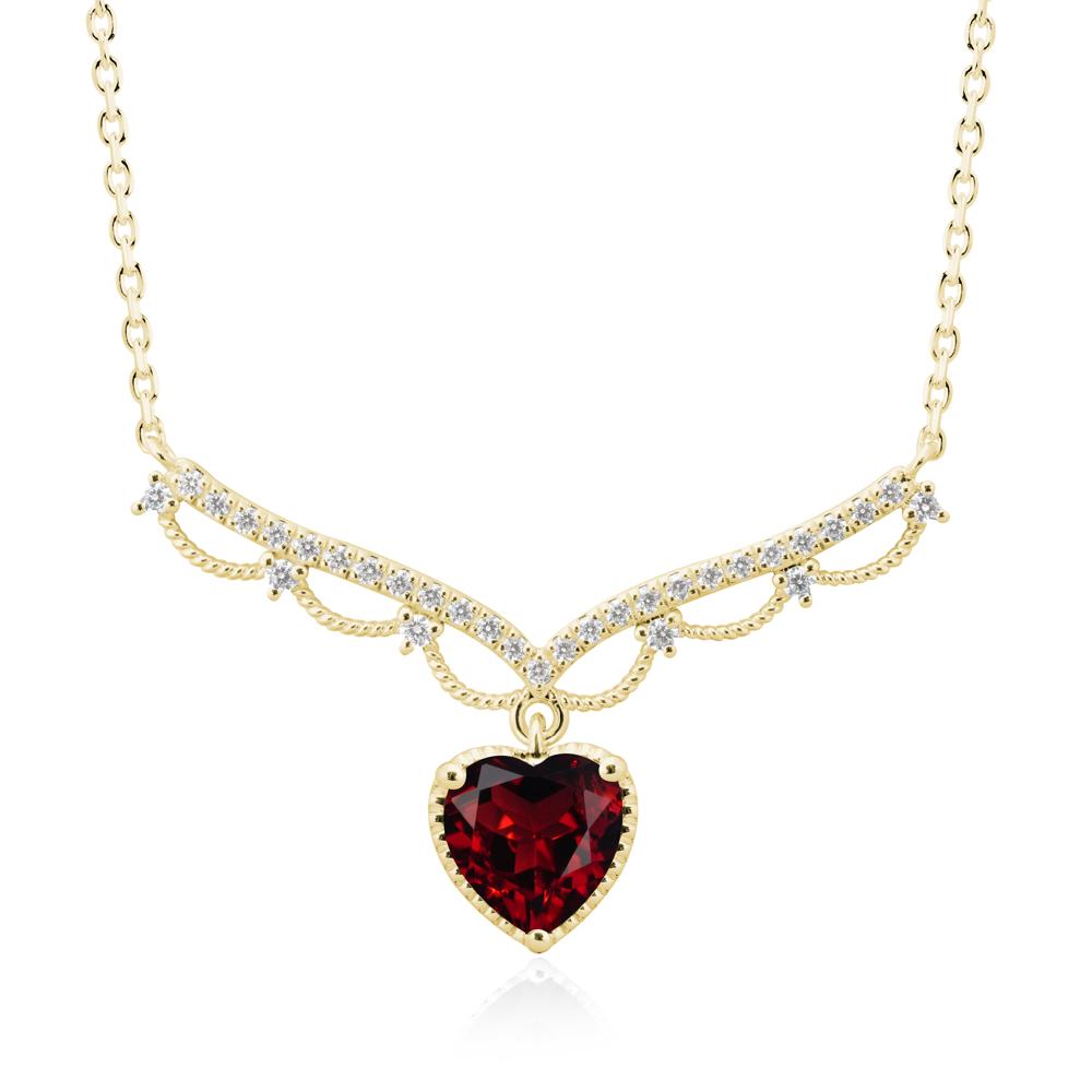 Heart Shaped Garnet V Shaped Necklace - LUO Jewelry #metal_18k yellow gold