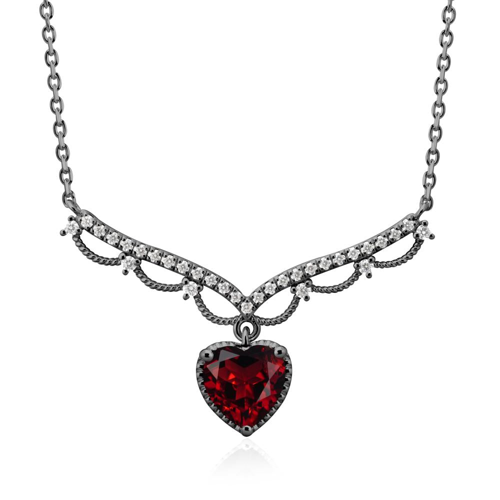 Heart Shaped Garnet V Shaped Necklace - LUO Jewelry #metal_black finish sterling silver