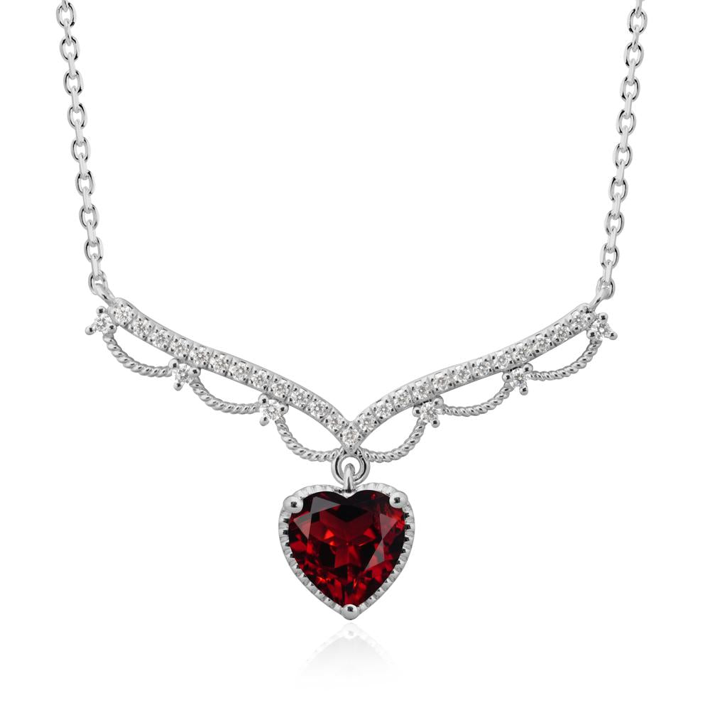 Heart Shaped Garnet V Shaped Necklace - LUO Jewelry #metal_platinum