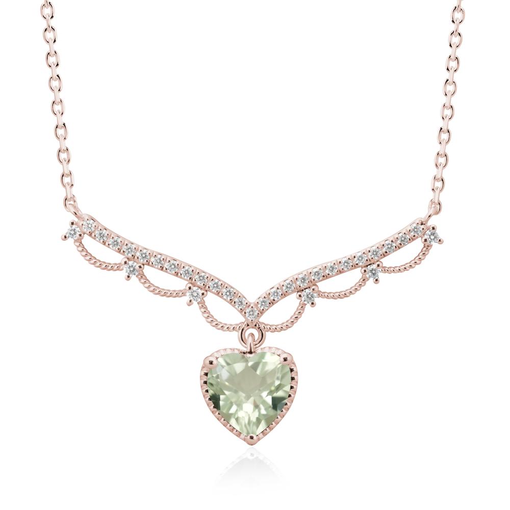 Heart Shaped Green Amethyst Necklace with Pave Accents - LUO Jewelry #metal_14k rose gold