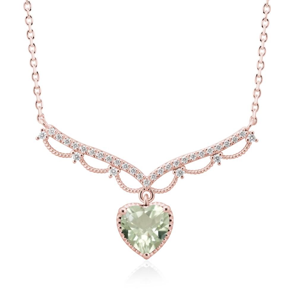 Heart Shaped Green Amethyst Necklace with Pave Accents - LUO Jewelry #metal_18k rose gold