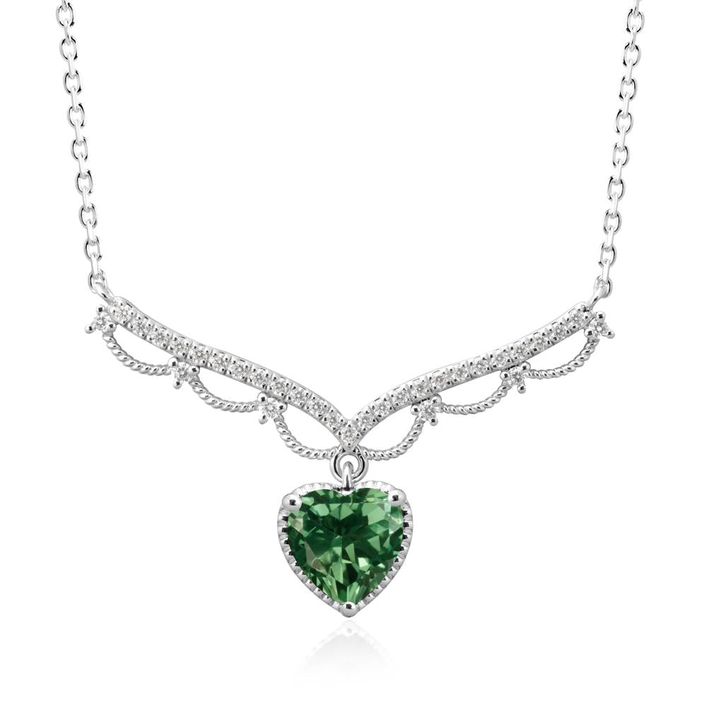 Green Sapphire Milgrain Halo Pendant Necklace - LUO Jewelry #metal_14k white gold