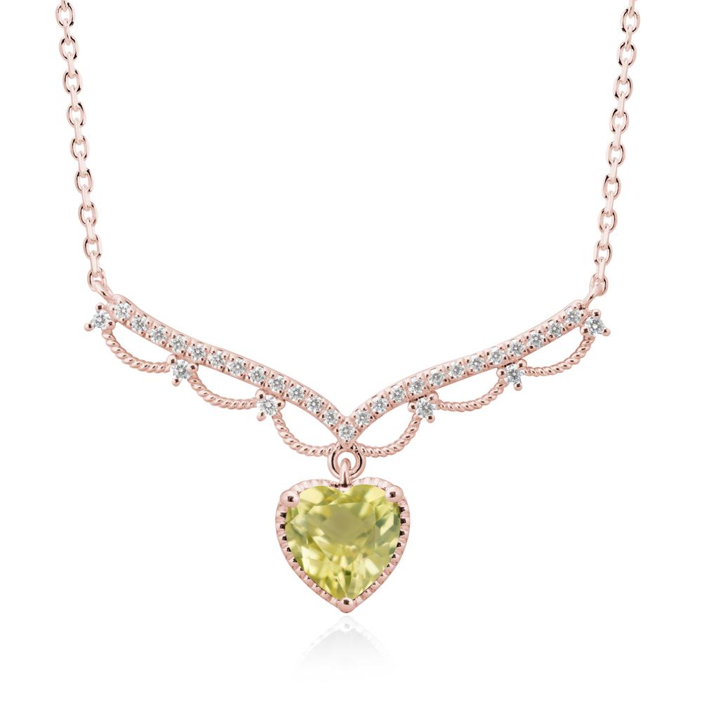 Heart Shaped Lemon Quartz V Shaped Necklace - LUO Jewelry #metal_18k rose gold