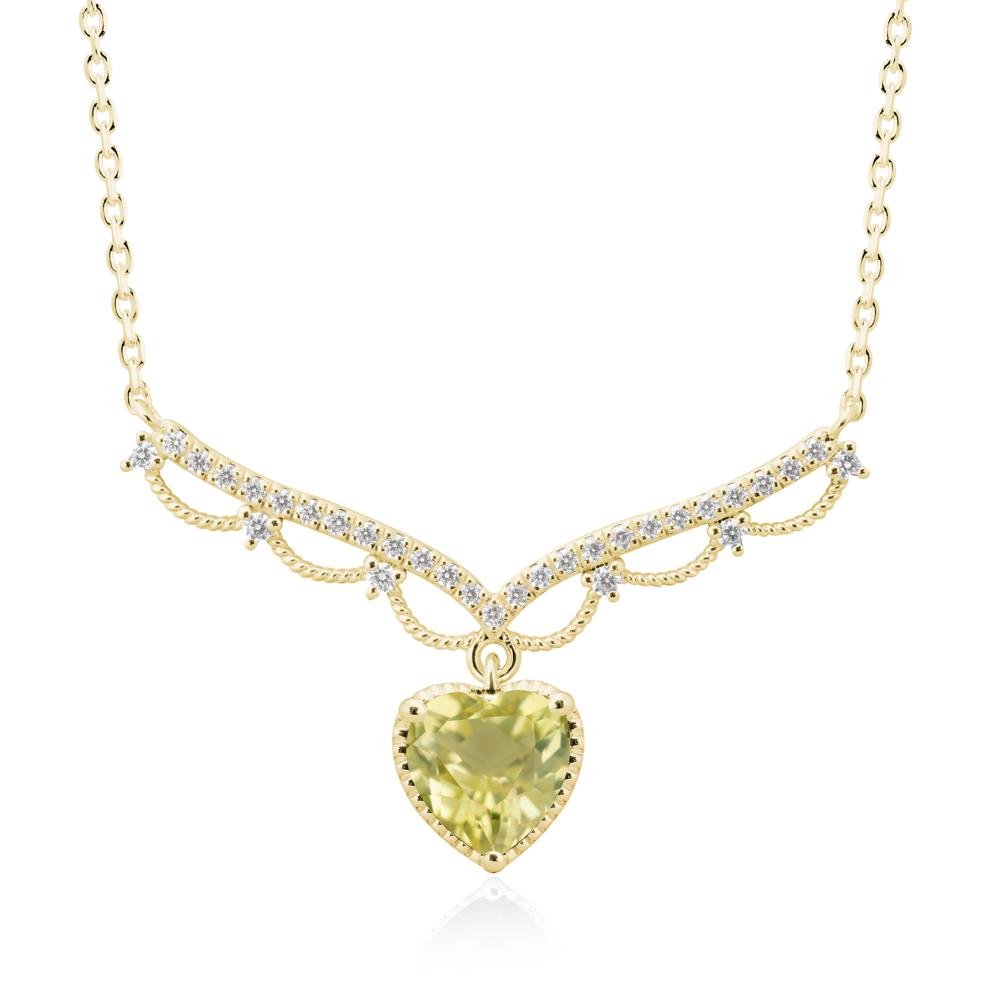 Heart Shaped Lemon Quartz V Shaped Necklace - LUO Jewelry #metal_18k yellow gold