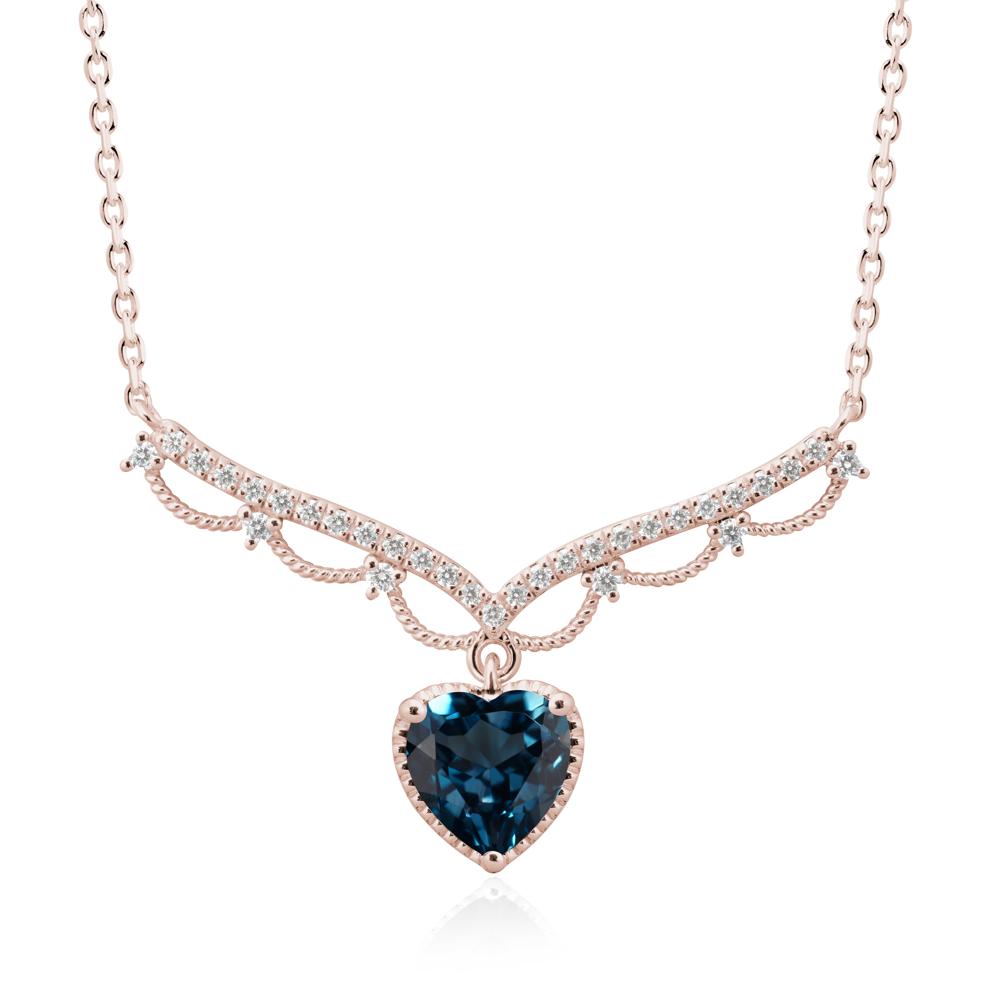 Heart Shaped London Blue Topaz Necklace with Pave Accents - LUO Jewelry #metal_14k rose gold