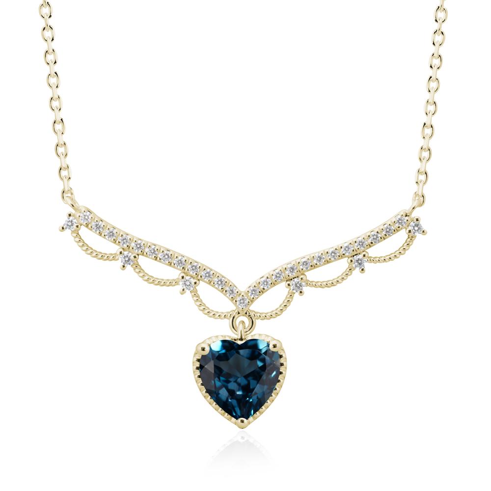 Heart Shaped London Blue Topaz Necklace with Pave Accents - LUO Jewelry #metal_14k yellow gold