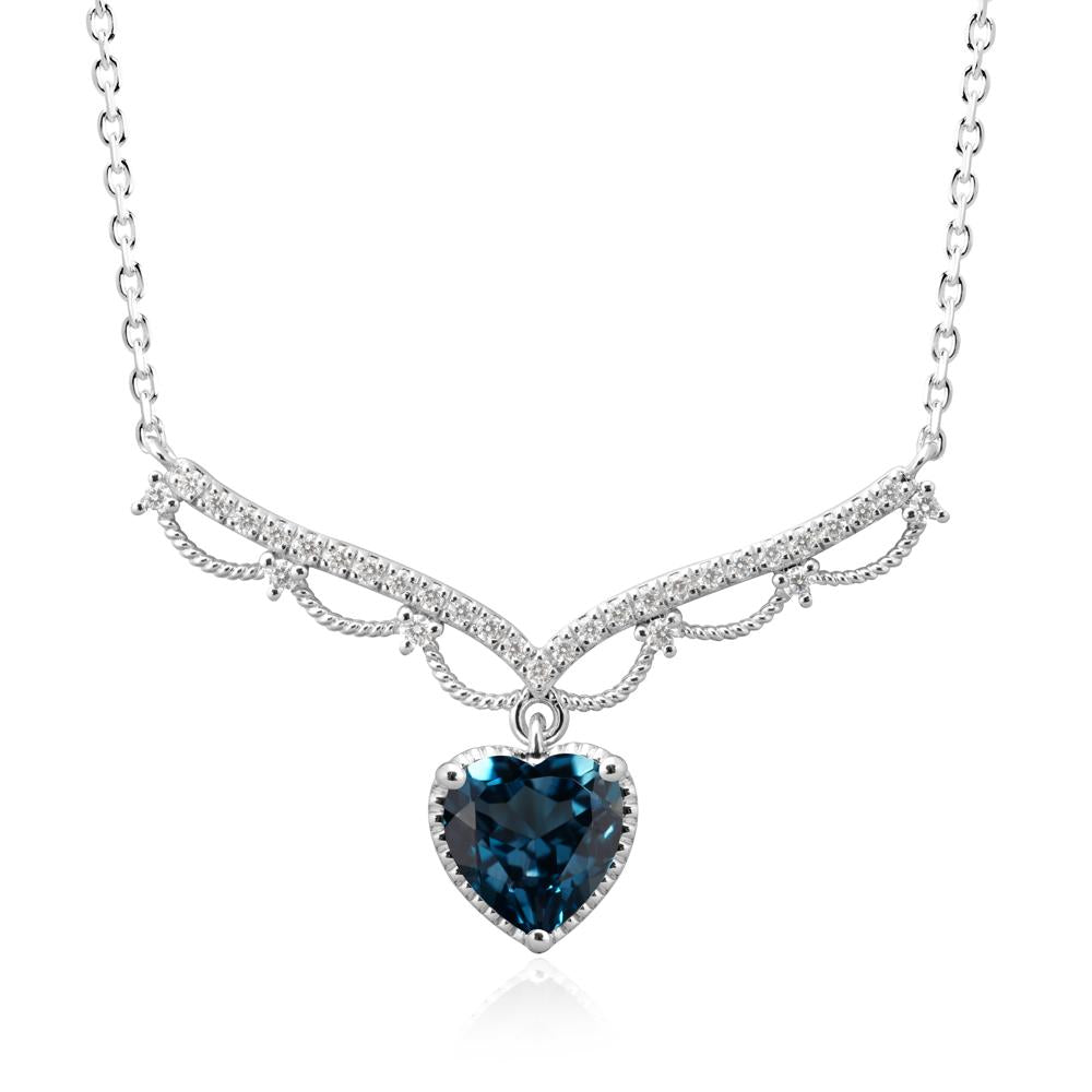 Heart Shaped London Blue Topaz Necklace with Pave Accents - LUO Jewelry #metal_18k white gold