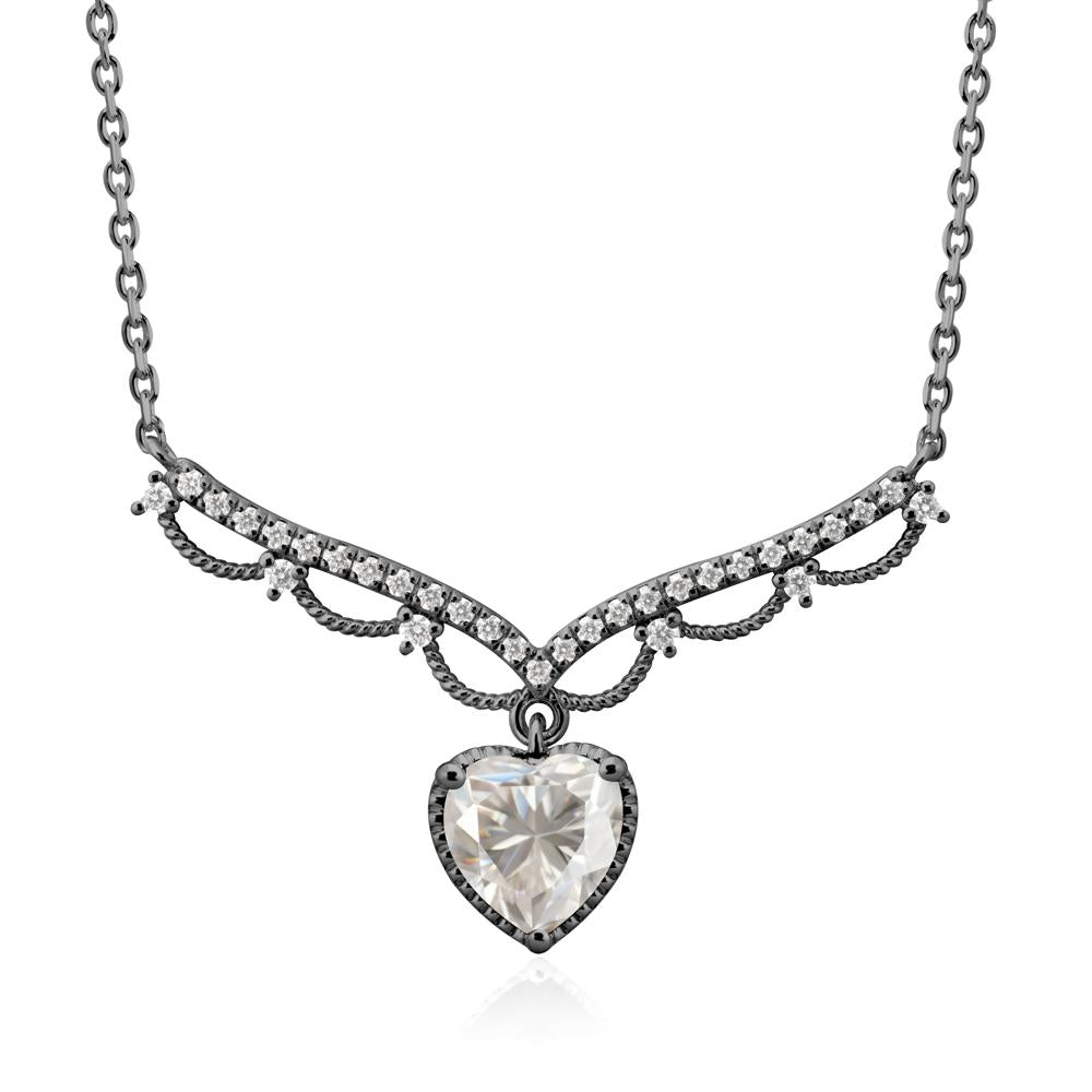 Heart Shaped Moissanite V Shaped Necklace - LUO Jewelry #metal_black finish sterling silver