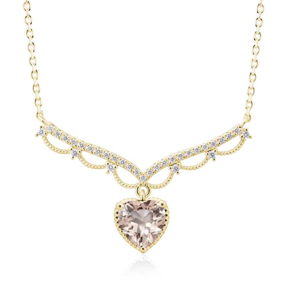 Heart Shaped Morganite Necklace with Pave Accents - LUO Jewelry #metal_18k yellow gold