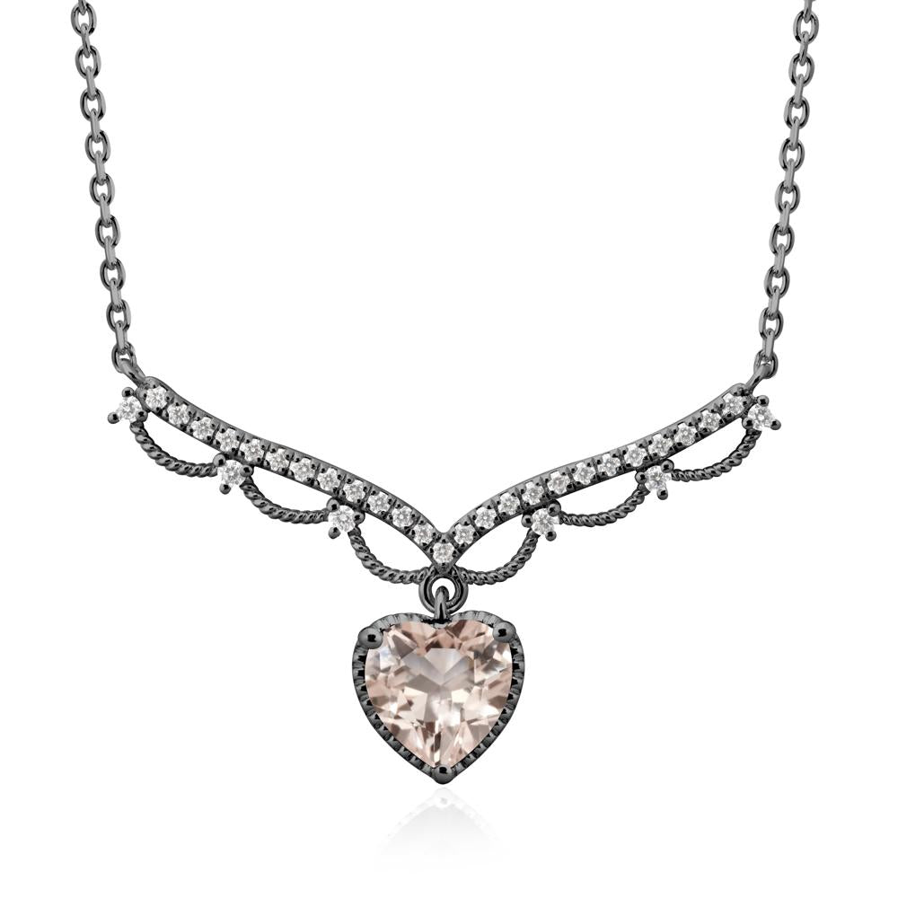 Heart Shaped Morganite Necklace with Pave Accents - LUO Jewelry #metal_black finish sterling silver