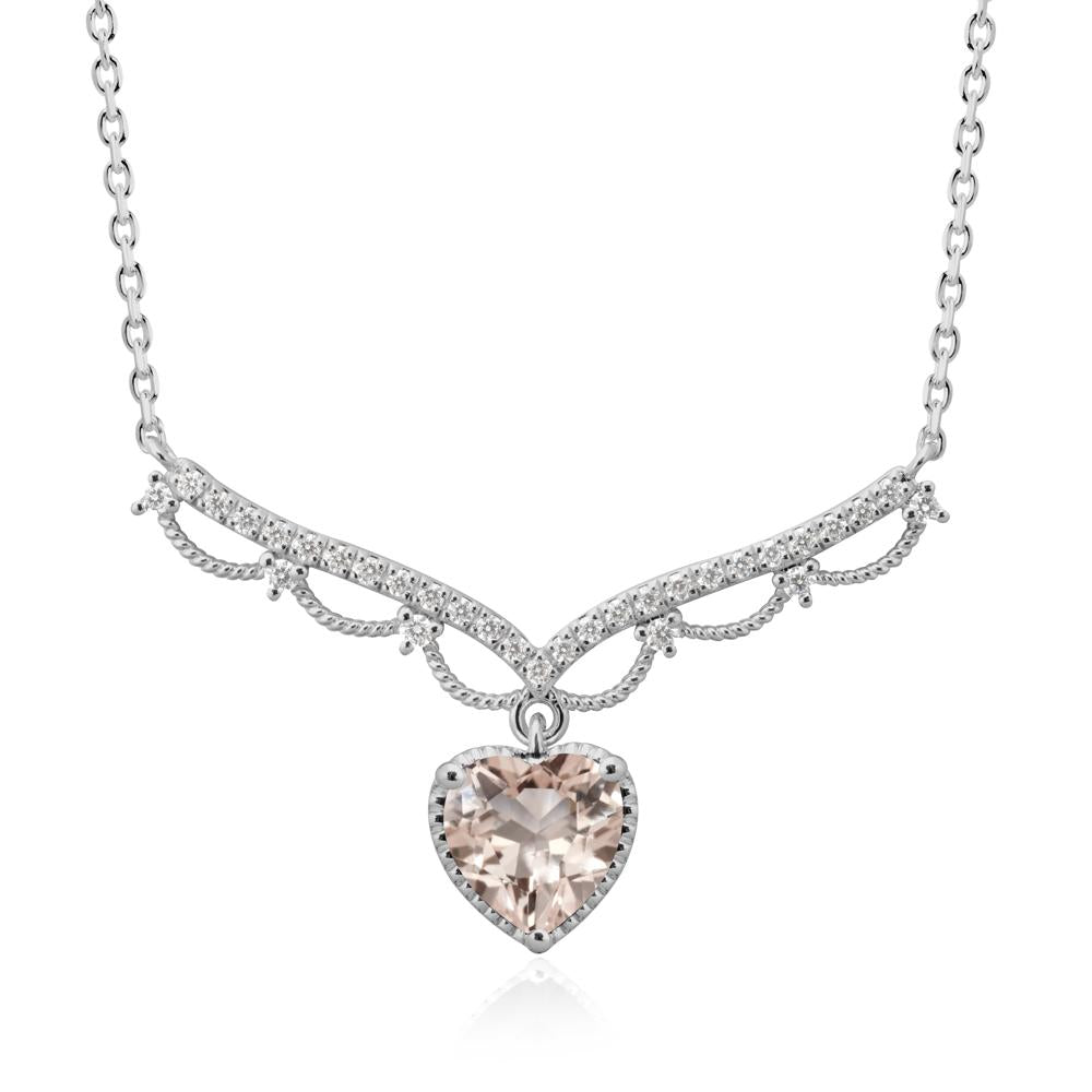 Heart Shaped Morganite Necklace with Pave Accents - LUO Jewelry #metal_platinum