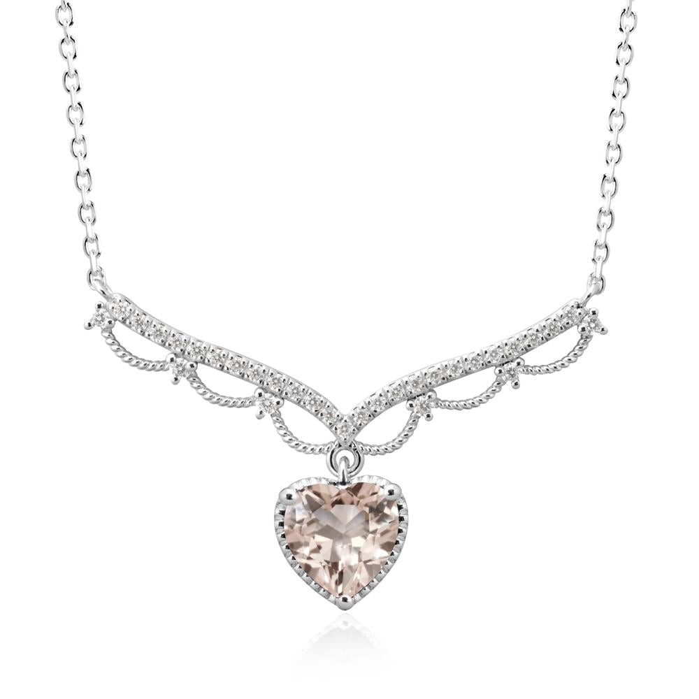 Heart Shaped Morganite Necklace with Pave Accents - LUO Jewelry #metal_sterling silver
