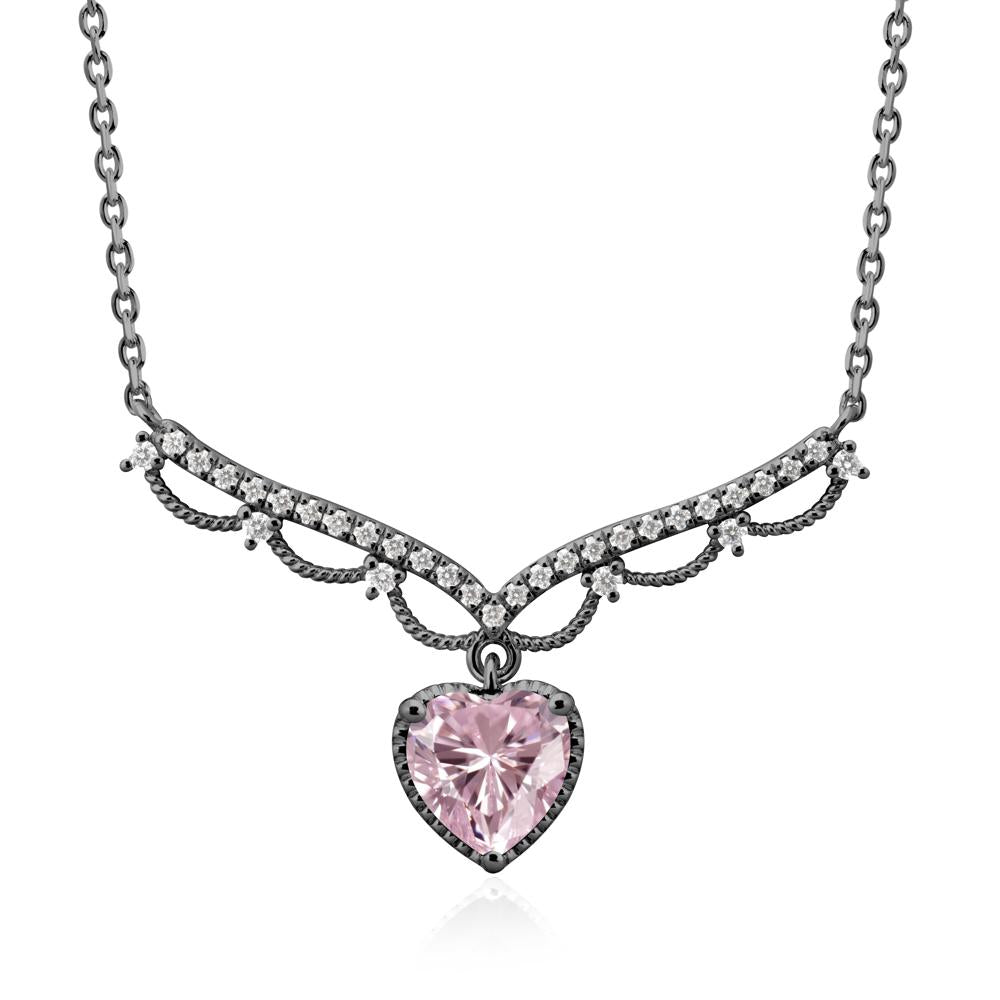 Pink Cubic Zirconia Milgrain Halo Pendant Necklace - LUO Jewelry #metal_black finish sterling silver