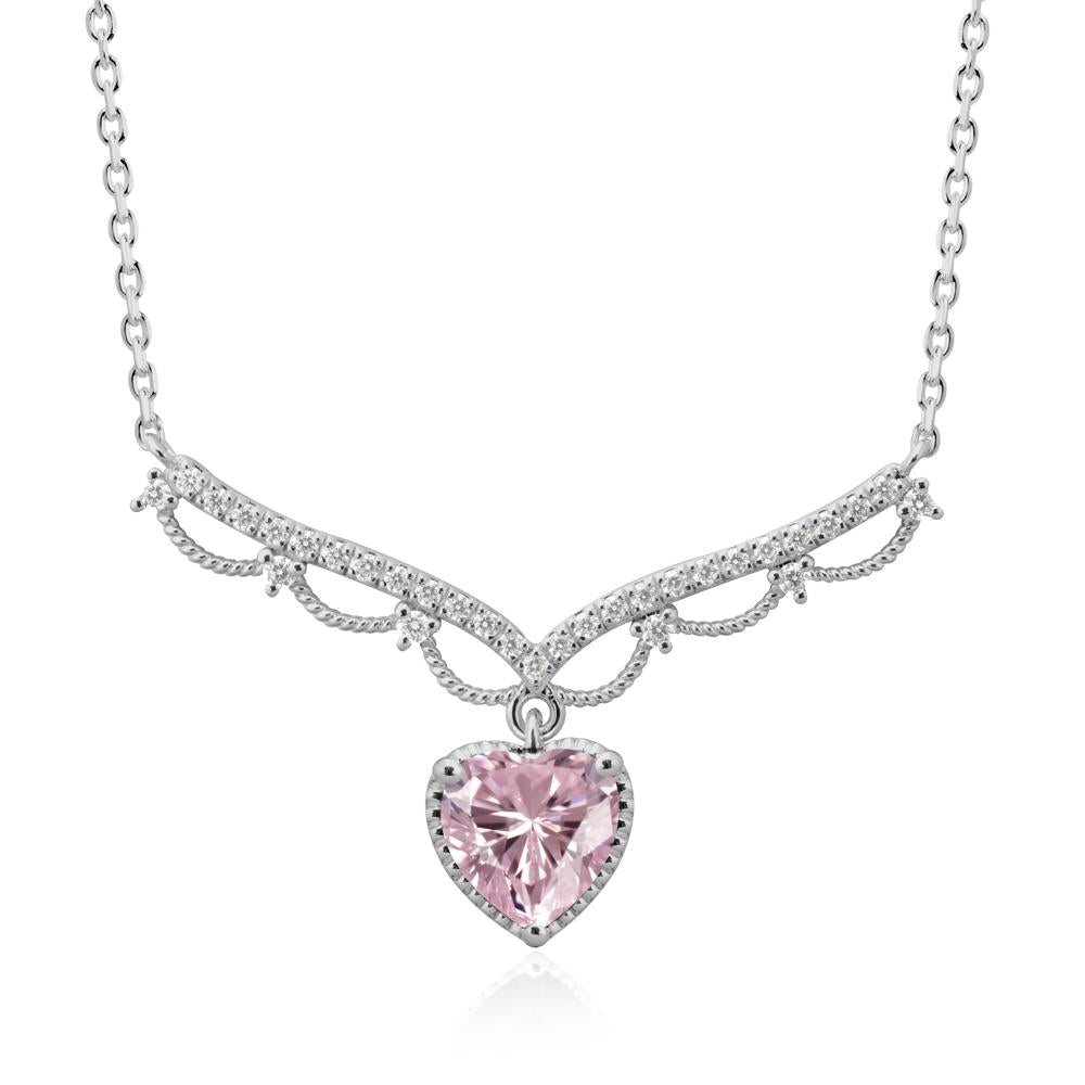 Pink Cubic Zirconia Milgrain Halo Pendant Necklace - LUO Jewelry #metal_platinum