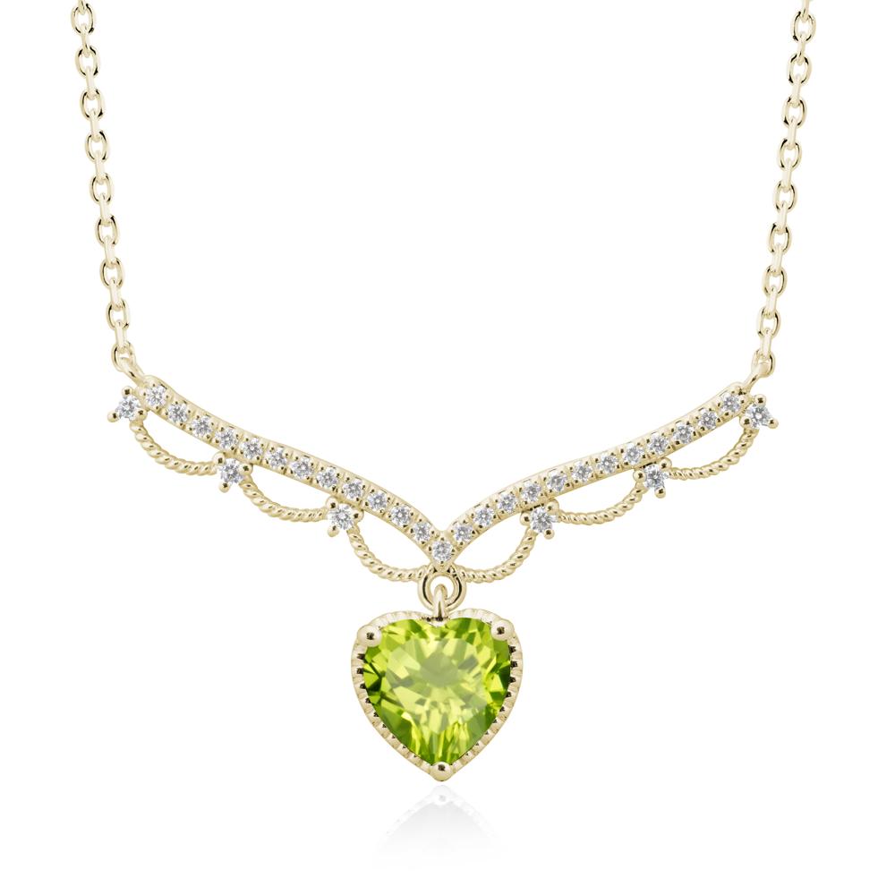 Heart Shaped Peridot V Shaped Necklace - LUO Jewelry #metal_14k yellow gold