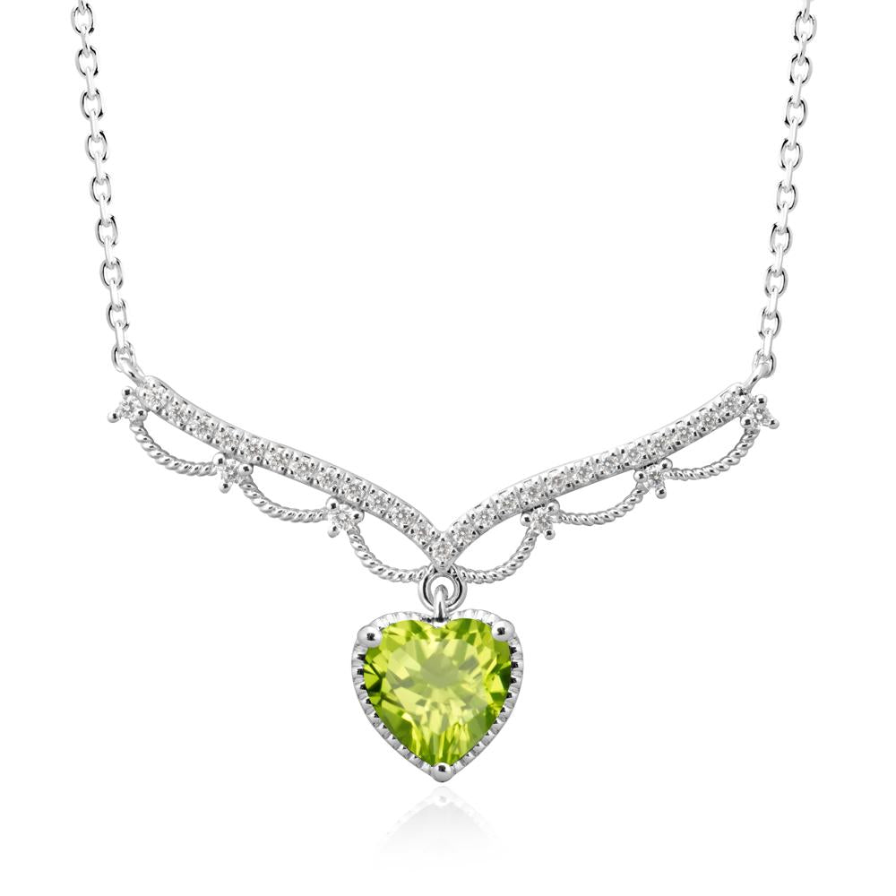 Heart Shaped Peridot V Shaped Necklace - LUO Jewelry #metal_18k white gold