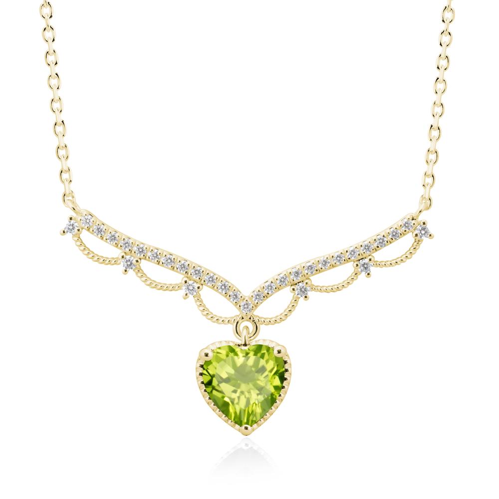 Heart Shaped Peridot V Shaped Necklace - LUO Jewelry #metal_18k yellow gold
