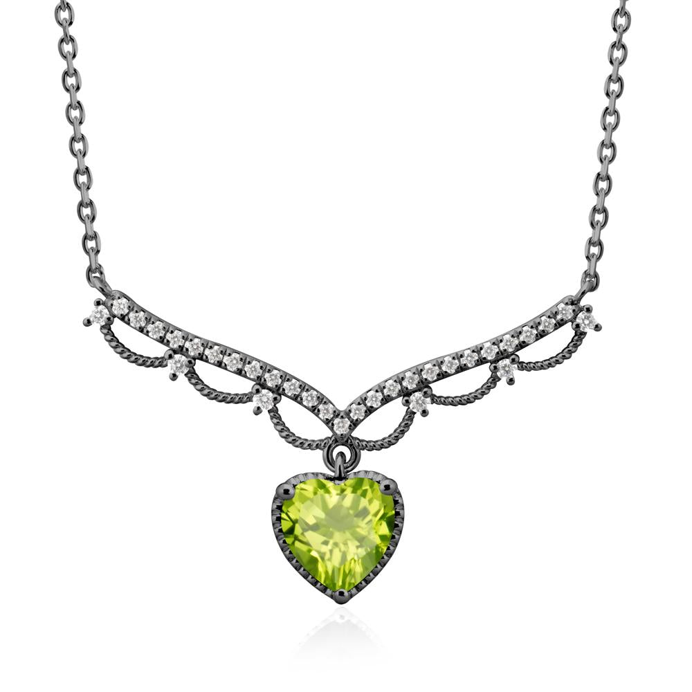 Heart Shaped Peridot V Shaped Necklace - LUO Jewelry #metal_black finish sterling silver
