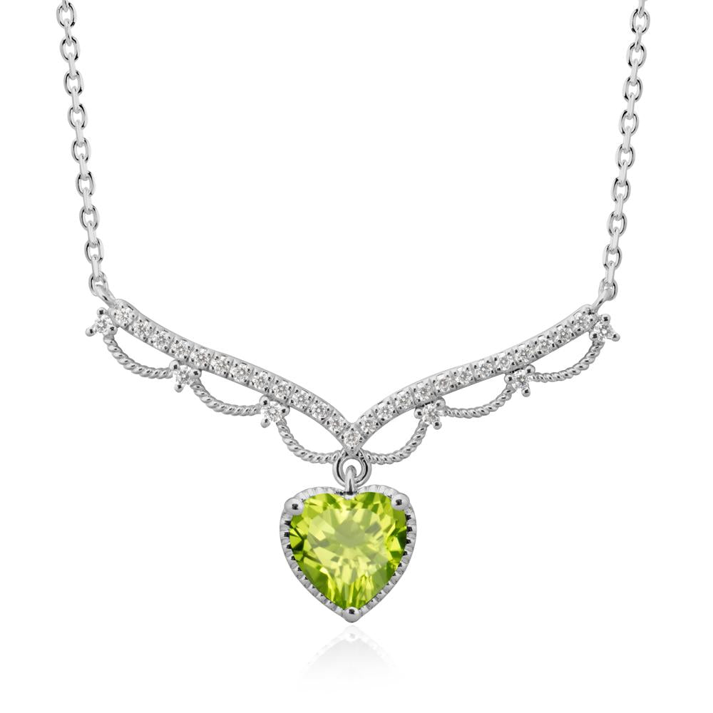 Heart Shaped Peridot V Shaped Necklace - LUO Jewelry #metal_platinum
