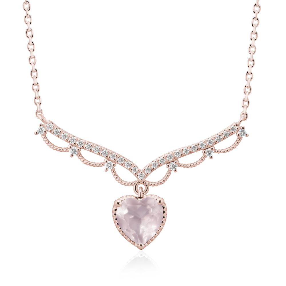 Heart Shaped Rose Quartz Necklace with Pave Accents - LUO Jewelry #metal_14k rose gold