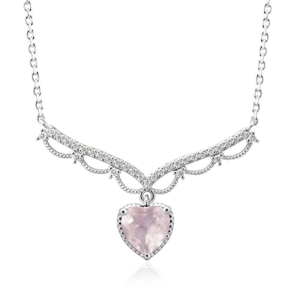 Heart Shaped Rose Quartz Necklace with Pave Accents - LUO Jewelry #metal_18k white gold