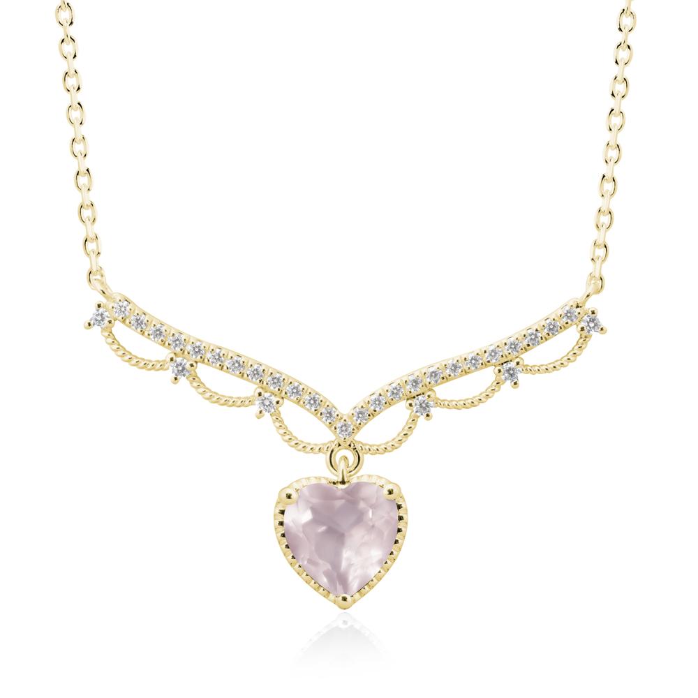 Heart Shaped Rose Quartz Necklace with Pave Accents - LUO Jewelry #metal_18k yellow gold