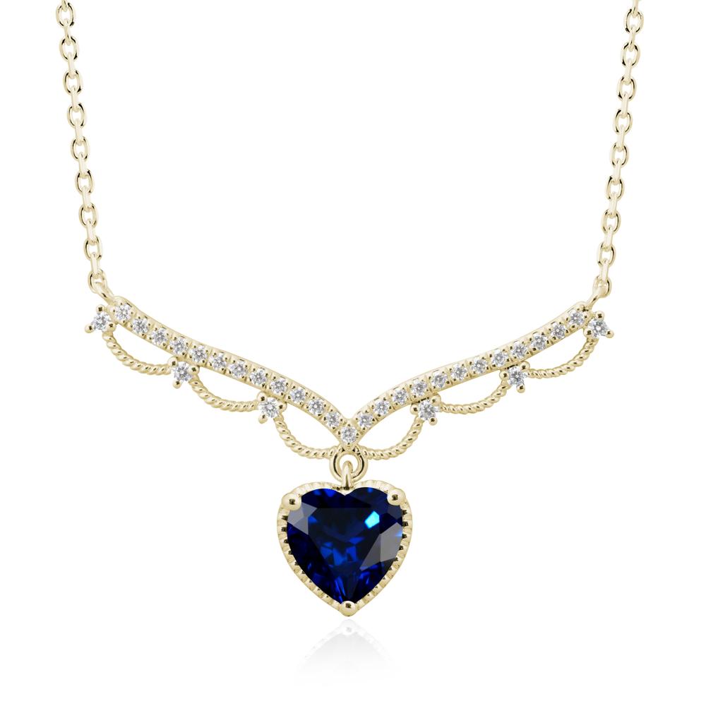 Heart Shaped Sapphire V Shaped Necklace - LUO Jewelry #metal_14k yellow gold