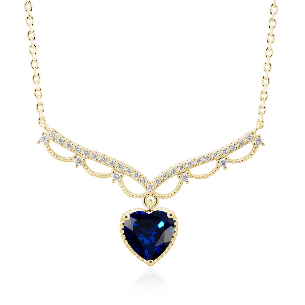 Heart Shaped Sapphire V Shaped Necklace - LUO Jewelry #metal_18k yellow gold