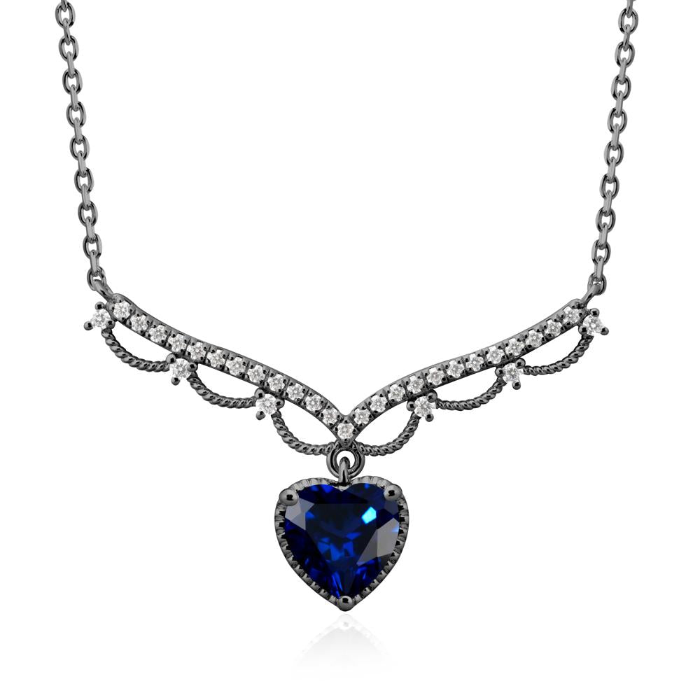 Heart Shaped Sapphire V Shaped Necklace - LUO Jewelry #metal_black finish sterling silver