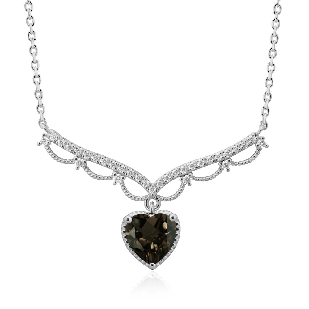 Heart Shaped Smoky Quartz Necklace with Pave Accents - LUO Jewelry #metal_platinum