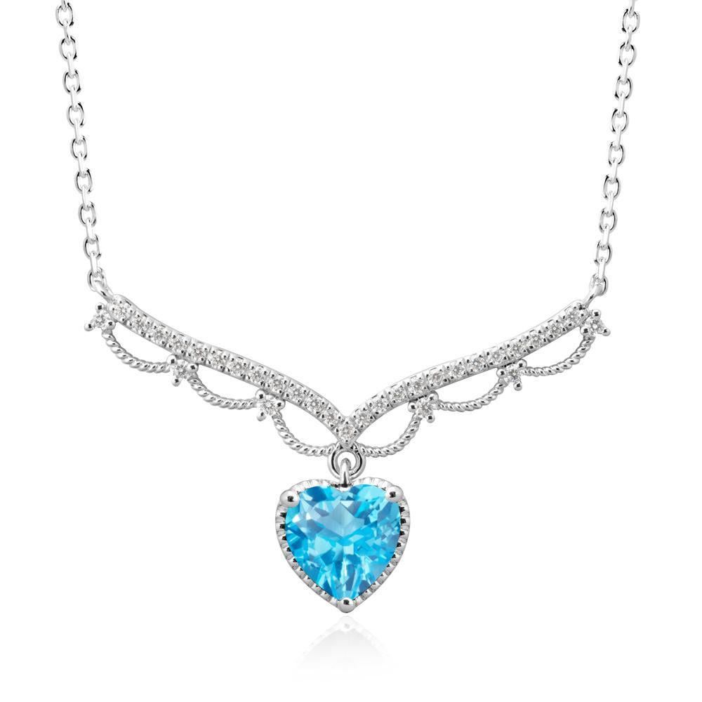 Swiss Blue Topaz Milgrain Halo Pendant Necklace - LUO Jewelry #metal_18k white gold