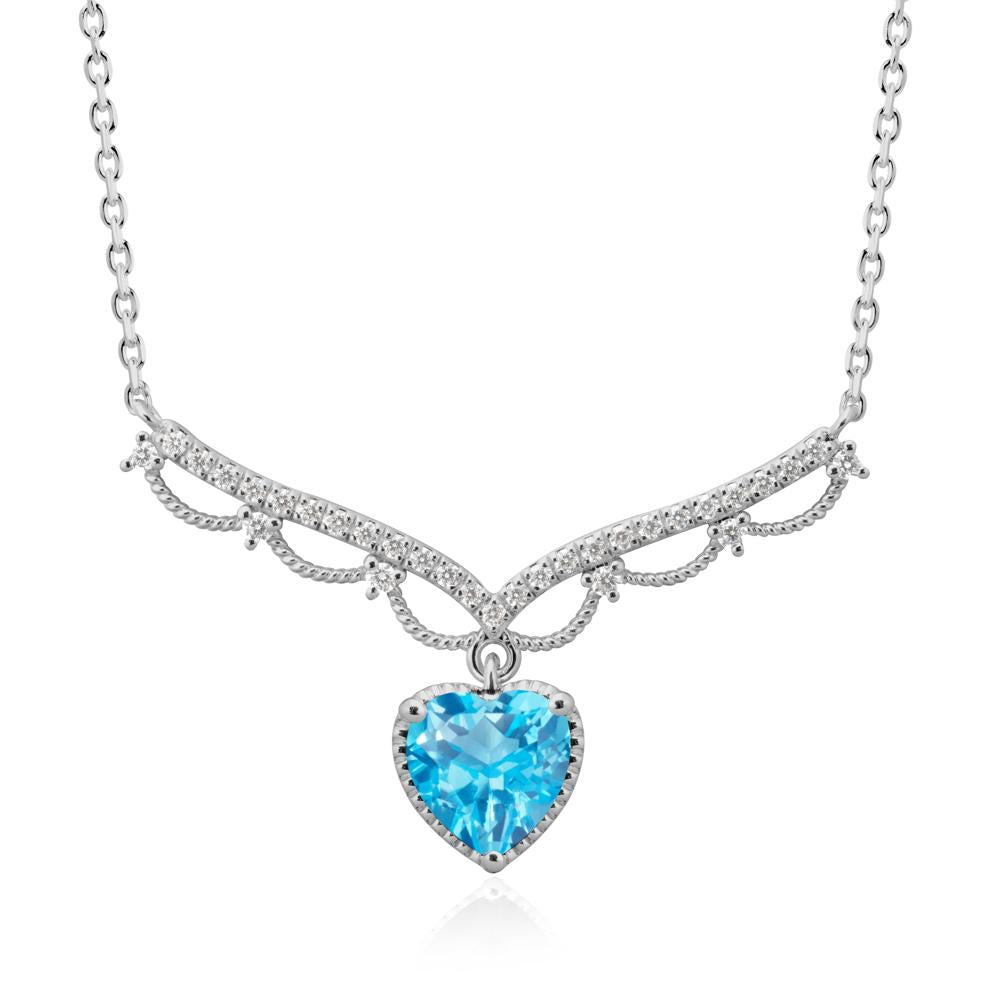 Swiss Blue Topaz Milgrain Halo Pendant Necklace - LUO Jewelry #metal_platinum