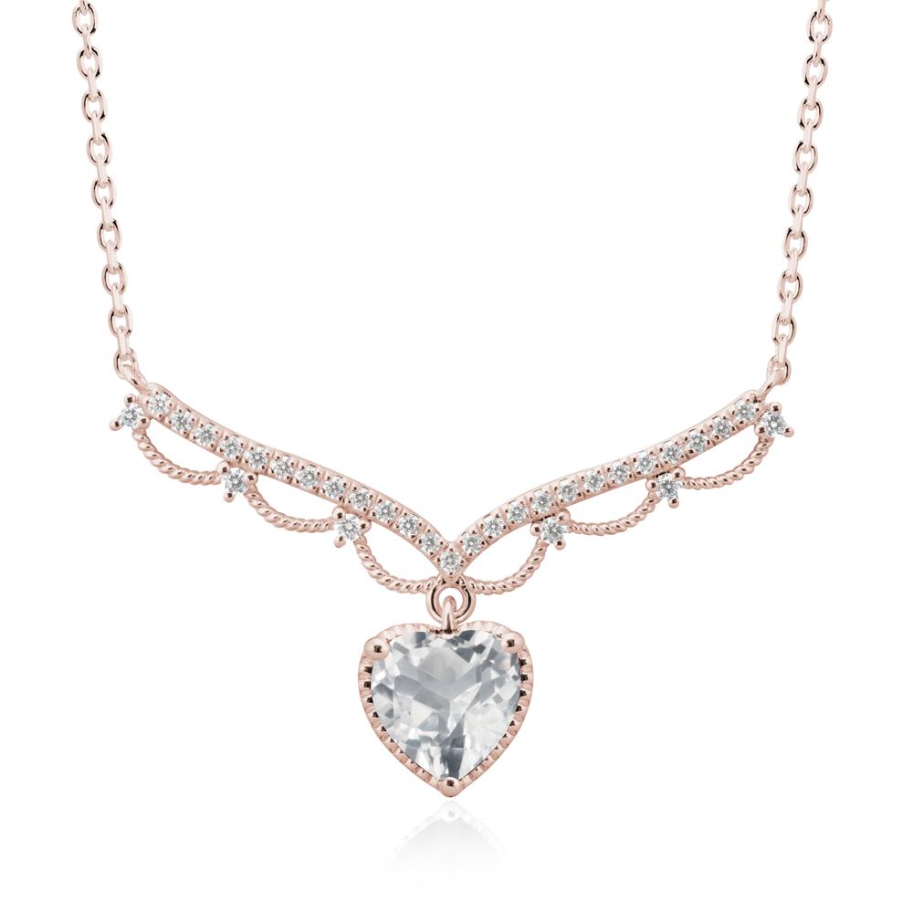 Heart Shaped White Topaz V Shaped Necklace - LUO Jewelry #metal_14k rose gold