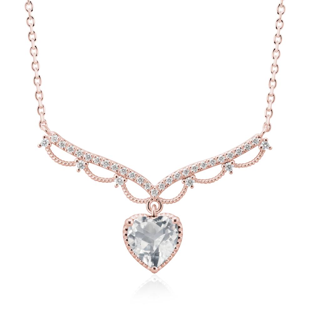 Heart Shaped White Topaz V Shaped Necklace - LUO Jewelry #metal_18k rose gold