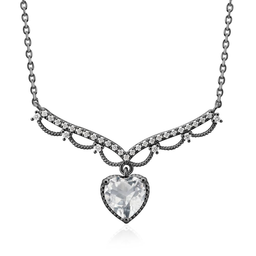 Heart Shaped White Topaz V Shaped Necklace - LUO Jewelry #metal_black finish sterling silver