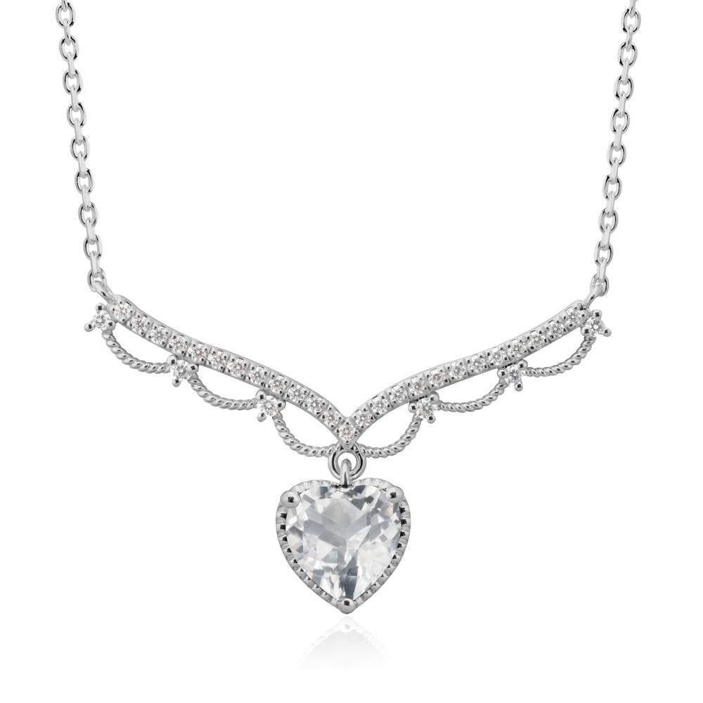 Heart Shaped White Topaz V Shaped Necklace - LUO Jewelry #metal_platinum