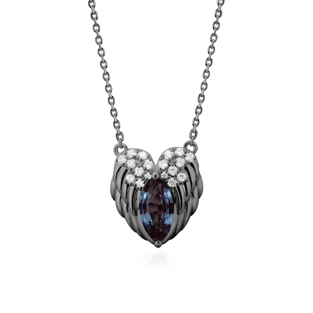 Marquise Alexandrite   Angel Wings Heart Pendant - LUO Jewelry #metal_black finish sterling silver