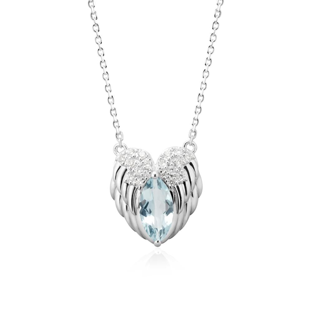 Marquise Aquamarine   Angel Wings Heart Pendant - LUO Jewelry #metal_18k white gold