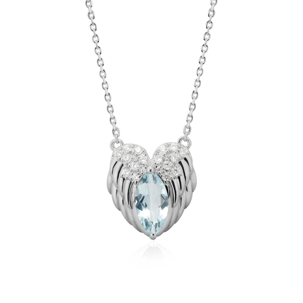 Marquise Aquamarine   Angel Wings Heart Pendant - LUO Jewelry #metal_platinum