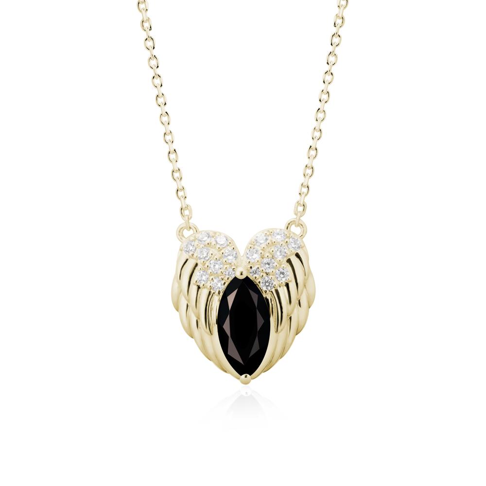 Guardian Angel Wings Black Spinel Necklace - LUO Jewelry #metal_14k yellow gold