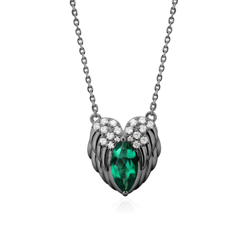 Guardian Angel Wings Emerald Necklace - LUO Jewelry #metal_black finish sterling silver