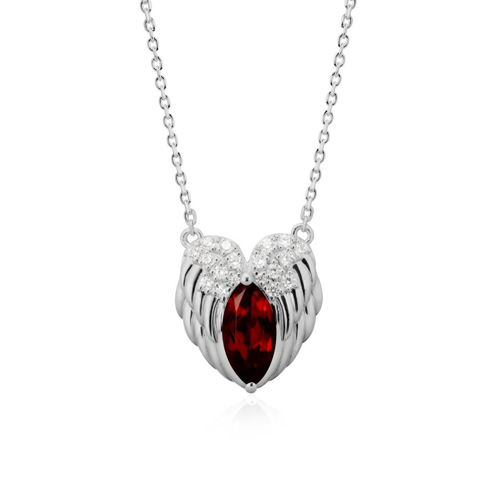 Marquise Garnet   Angel Wings Heart Pendant - LUO Jewelry #metal_platinum