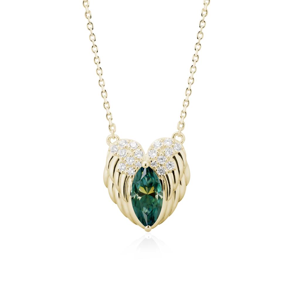 Guardian Angel Wings Green Moissanite Necklace - LUO Jewelry #metal_14k yellow gold