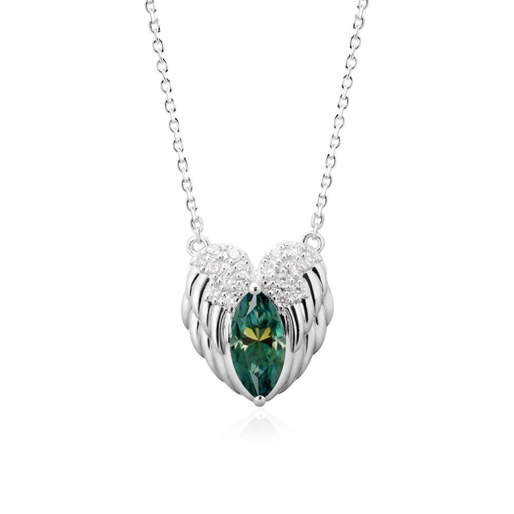Guardian Angel Wings Green Moissanite Necklace - LUO Jewelry #metal_18k white gold