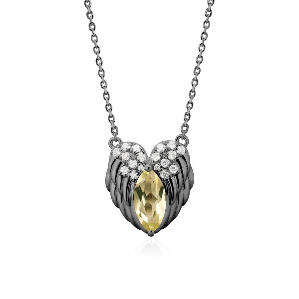 Marquise Lemon Quartz   Angel Wings Heart Pendant - LUO Jewelry #metal_black finish sterling silver