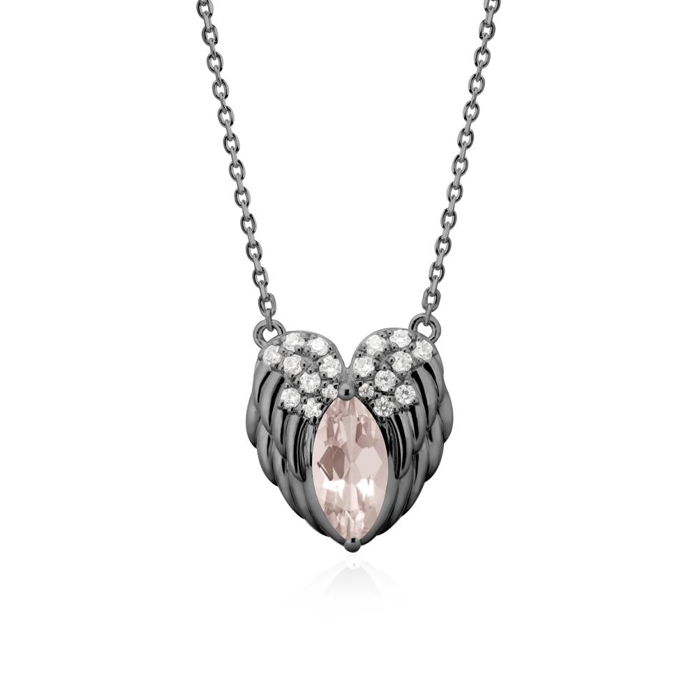 Marquise Morganite   Angel Wings Heart Pendant - LUO Jewelry #metal_black finish sterling silver